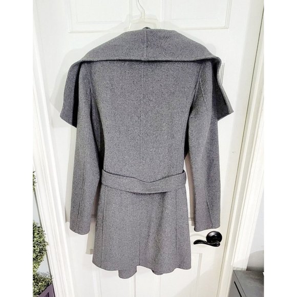 Tahari Womens Gray Wool Blend Wrap Coat Belted Tie Waist Long Sleeve Size Large - Picture 4 of 7